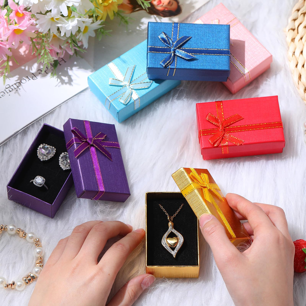 Yinkin 96 Pcs Jewelry Gift Boxes Bulk, Small Jewelry Packaging Box with Lids, Rings Earrings Necklaces Bracelet Pendant Display Case for Travel, Birthday, Holiday, Party Supplies 3.1 x 2 x 1.1