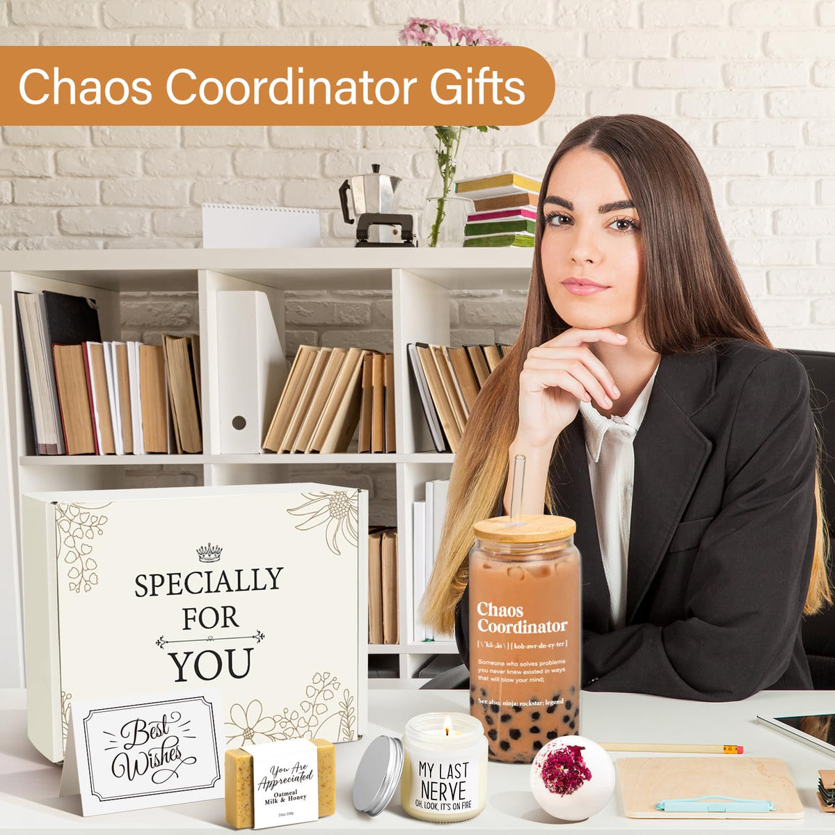 iAOVUEBY Administrative Professional Day Gift for Women, Chaos Coordinator Appreciation Gifts for Coworker Nurse Secretary Principal Manager Assistant Boss Teacher, Funny Thank You Set with 16oz Cup