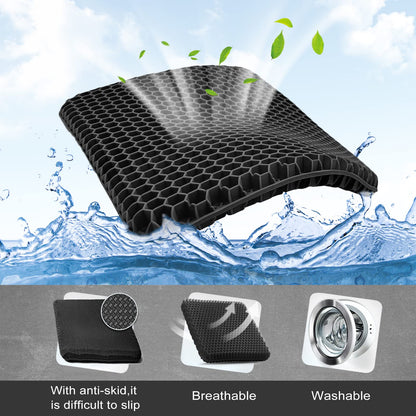 Gel Seat Cushion, Double Thick Breathable Seat Cushion Cool Gel Cushion Honeycomb Design,Breathable Lumbar Cushion With Non-Slip,Pressure Pain relief Gel Cushion For Home Office Chair Car Wheelchair