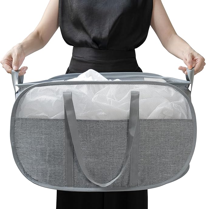 pop-up laundry basket，with Durable Handles collapsible Mesh laundry Hamper