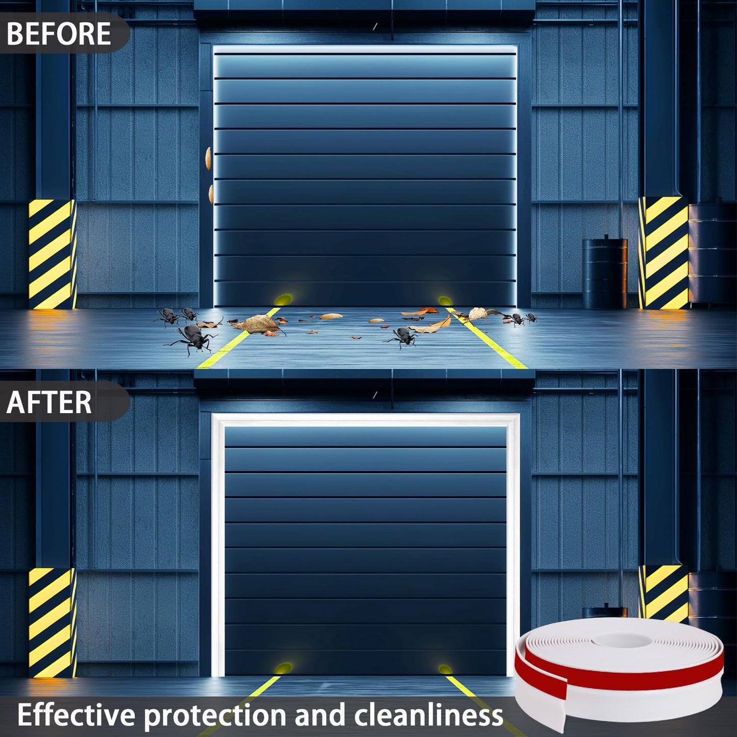 Gaahing Garage Door Top and Sides Seal Strip, Universal Weather Stripping, Self-Adhesive Weatherproofing Molding Trim with 40 Sets of Screws (White, 32.8 FT)