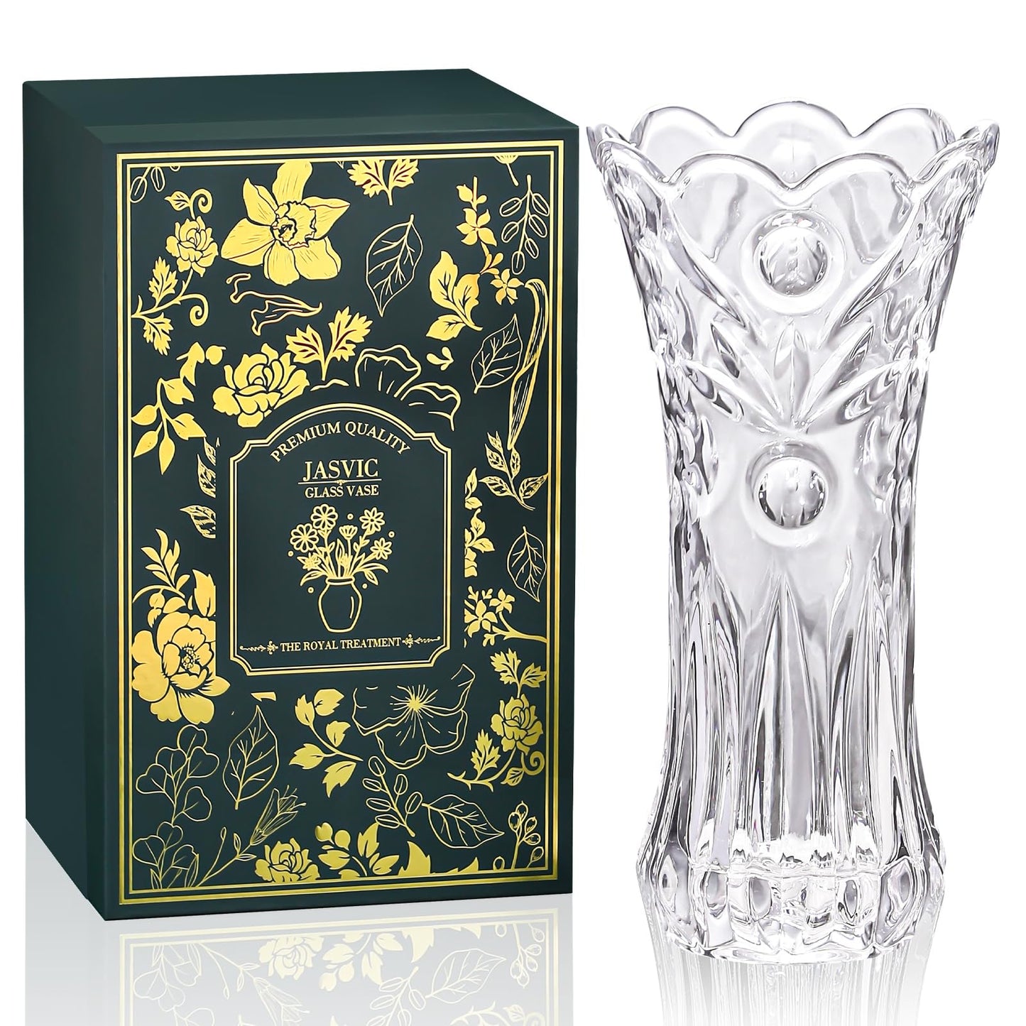 JASVIC 12 Inch Crystal Vase for Flowers with Luxury Gift Box, Pearl Design, Large Crystal Clear Glass Vase Suitable for Home Office Decor, Birthday, Wedding Anniversary or Mother's Day