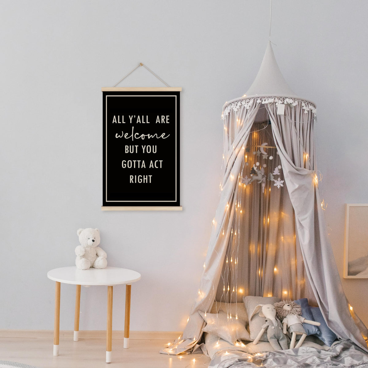 HRQKO Funny Welcome Sign Wall Decor Poster Hanger Frame, Door Signs Posters Wall Art With Wooden Frames, All Y'all Are Welcome Wall Hanging Banner Decor for Home Living Room Entryway, 16x24 Inch