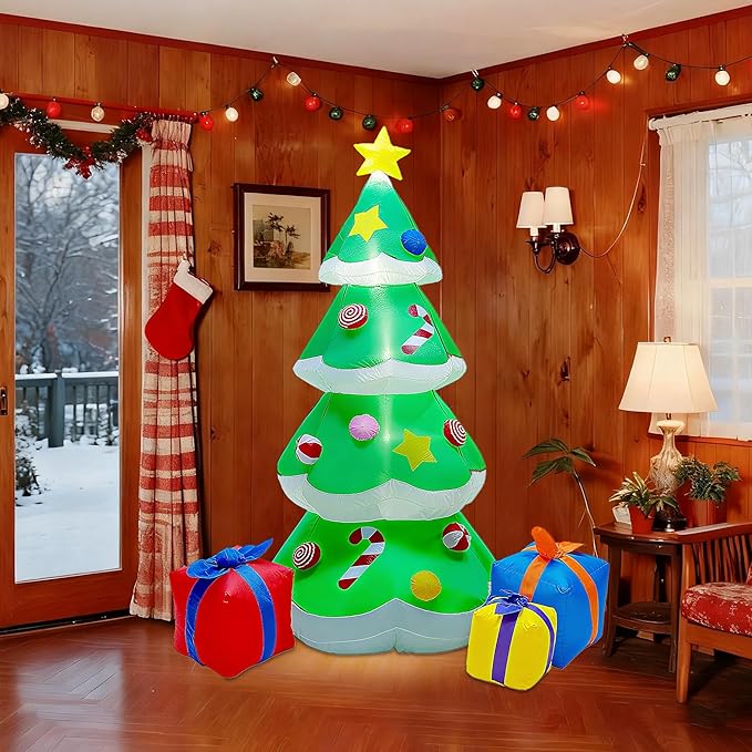 DR.DUDU 7 FT Inflatable Christmas Tree with Led Lights, Lighted Christmas Tree for Blow Up Yard Decoration, Indoor Outdoor Yard Garden Christmas Decoration