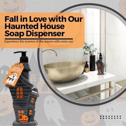 Simple Pleasures Haunted House Scented Liquid Hand Soap Dispenser - Autumn & Halloween Novelty Décor – Decorative Refillable Hand Pump for Kitchen Countertop and Bathroom Sink