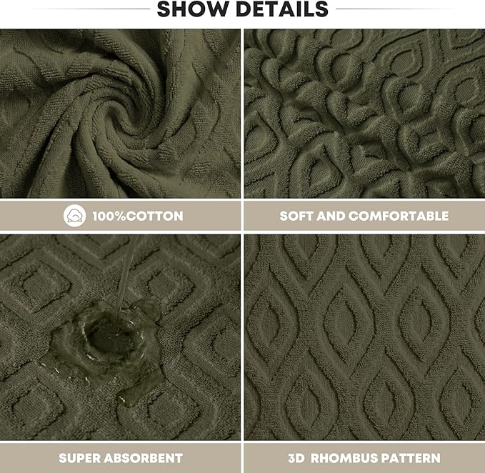 Artoid Mode 1 Pc Olive Green 3D Diamond Grid Jacquard Hand Towels