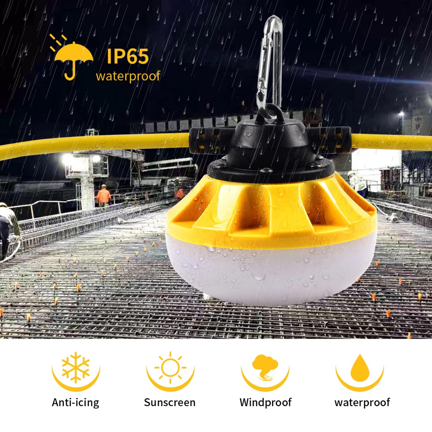 Alitamei 200FT Construction Lights, 200W Temporary Lighting with 20 Medium Base Sockets (E26), Bright Linkable Job Site Lighting LED Work Lights for Indoor Outdoor Construction Lighting