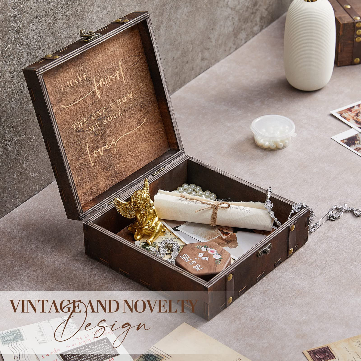 AW BRIDAL Mr and Mrs Wedding Keepsake Box for Couples, Bridal Shower Gifts for Bride to Be, 2026 Engagement Gift for Newly Engaged Couple, Wooden Memory Boxes with Lids
