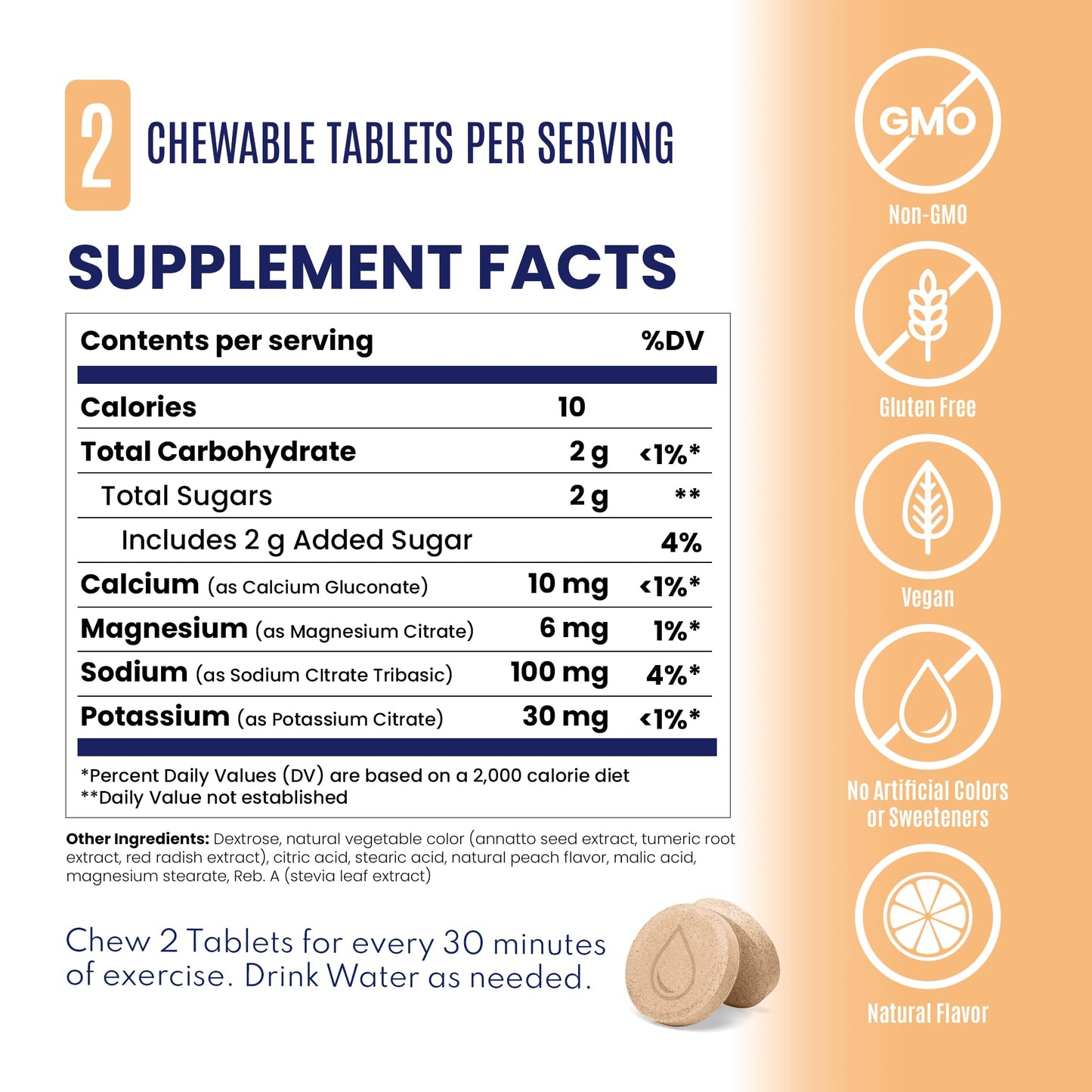 SaltStick FastChews Electrolytes - 60 Chewable Electrolyte Tablets - Salt Tablets for Running, Fast Hydration, Leg Cramps Relief, Sports Recovery - Non-GMO, Vegan, Gluten Free (Peach)