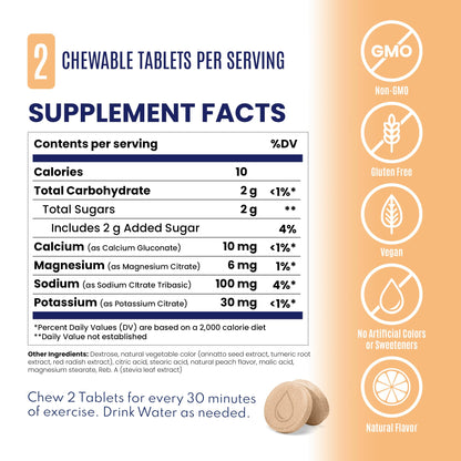 SaltStick FastChews Electrolytes - 60 Chewable Electrolyte Tablets - Salt Tablets for Running, Fast Hydration, Leg Cramps Relief, Sports Recovery - Non-GMO, Vegan, Gluten Free (Peach)
