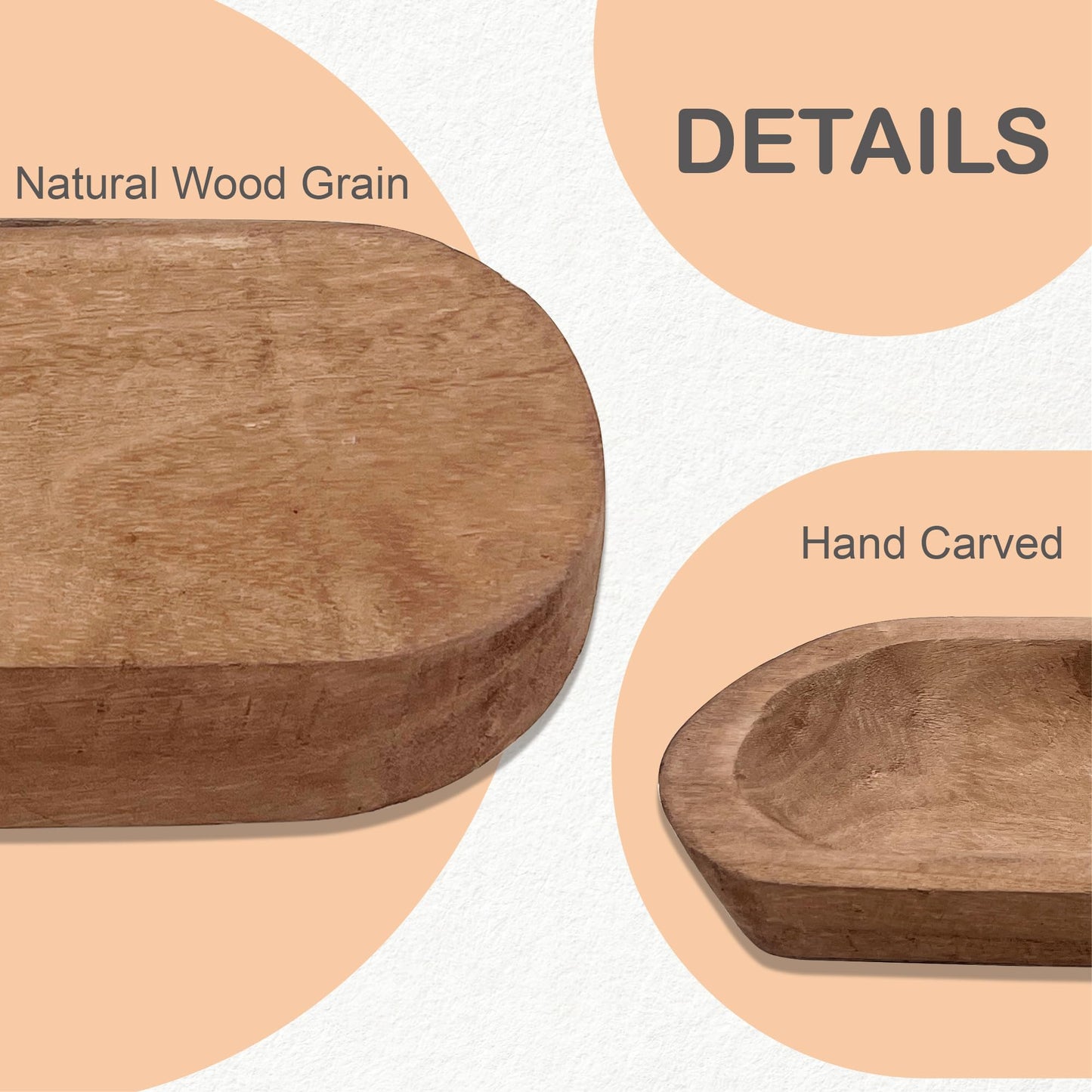 MOLADRI 17 Inch Wooden Dough Bowls Decorative，Unique Centerpiece Bowl, Rustic Long Wood Bowl with Hand Carved for Table Centerpiece Decor, Farmhouse Boho Rustic Style Home Decor (17" x 5" x 2" Brown)