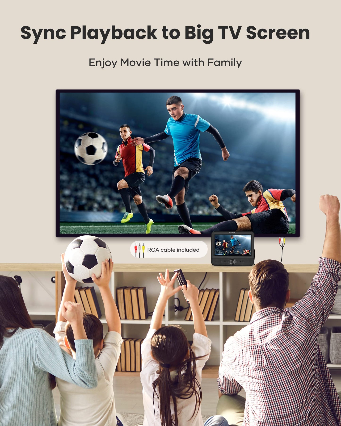 FANGOR 7.5 Inch Dual Car DVD Player, Portable DVD Player for Car with 5 Hours Rechargeable Battery, Last Memory, AV Out/in, Support USB/SD/Sync TV, All Regions