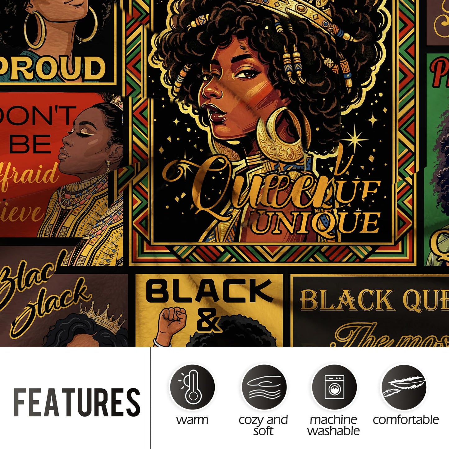 Levens Empowering Collage African American Black WomanFlannel Throw Blanket 50x60 | Soft Lightweight Cozy Decorative Blanket for Women Gift, Living Room, Couch, Dorm, Office, Car, Camping, Nap