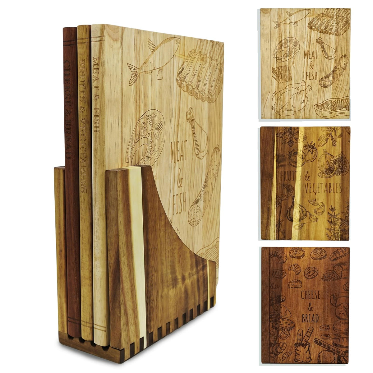 Wooden Book Cutting Board Set with Stand 3 Piece Wooden Cutting Boards Decorative Chopping Board Set for Kitchen Counter Fun Gift for Home Cooks