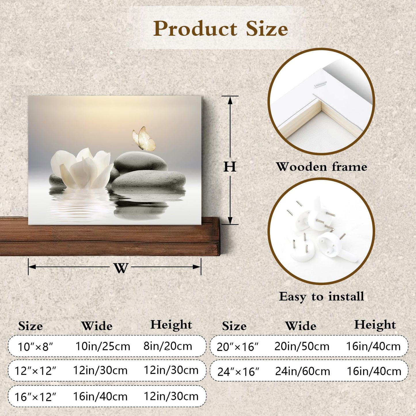 EOBTAIN Zen Stone Canvas Wall Art White Flower and Yellow Butterfly on Lake Wall Art for Bathroom Living Room Bedroom Modern Spiritual Yoga Spa Picture Canvas Wall Decor Zen Art,16x12 Inches