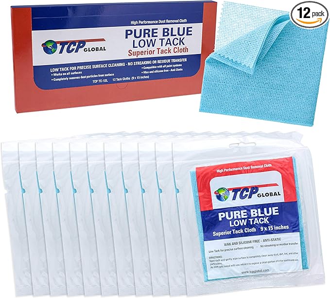 TCP Global Pure Blue Low Tack Superior Tack Cloth, Automotive & Woodworking
