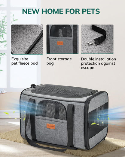 Morpilot Cat Carrier with Wheels Airline Approved, Pet Dog Carrier with Wheels for Small Dogs, Rolling Cat Carrier for Large Cats Puppy Stroller Detachable and Foldable Pet Travel Bag Dark Gray