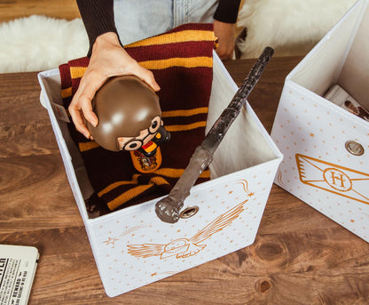 Ukonic Harry Potter Hedwig 11-Inch Storage Bin Cube Organizers, Set of 2 | Fabric Basket Container, Cubby Cube Closet Organizer | Wizarding World Gifts And Collectibles