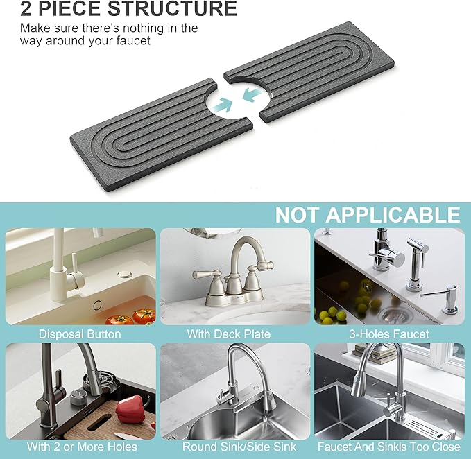 Faucet Mat for Kitchen Sink, Diatomite Fast Drying Stone Sink Tray, Super