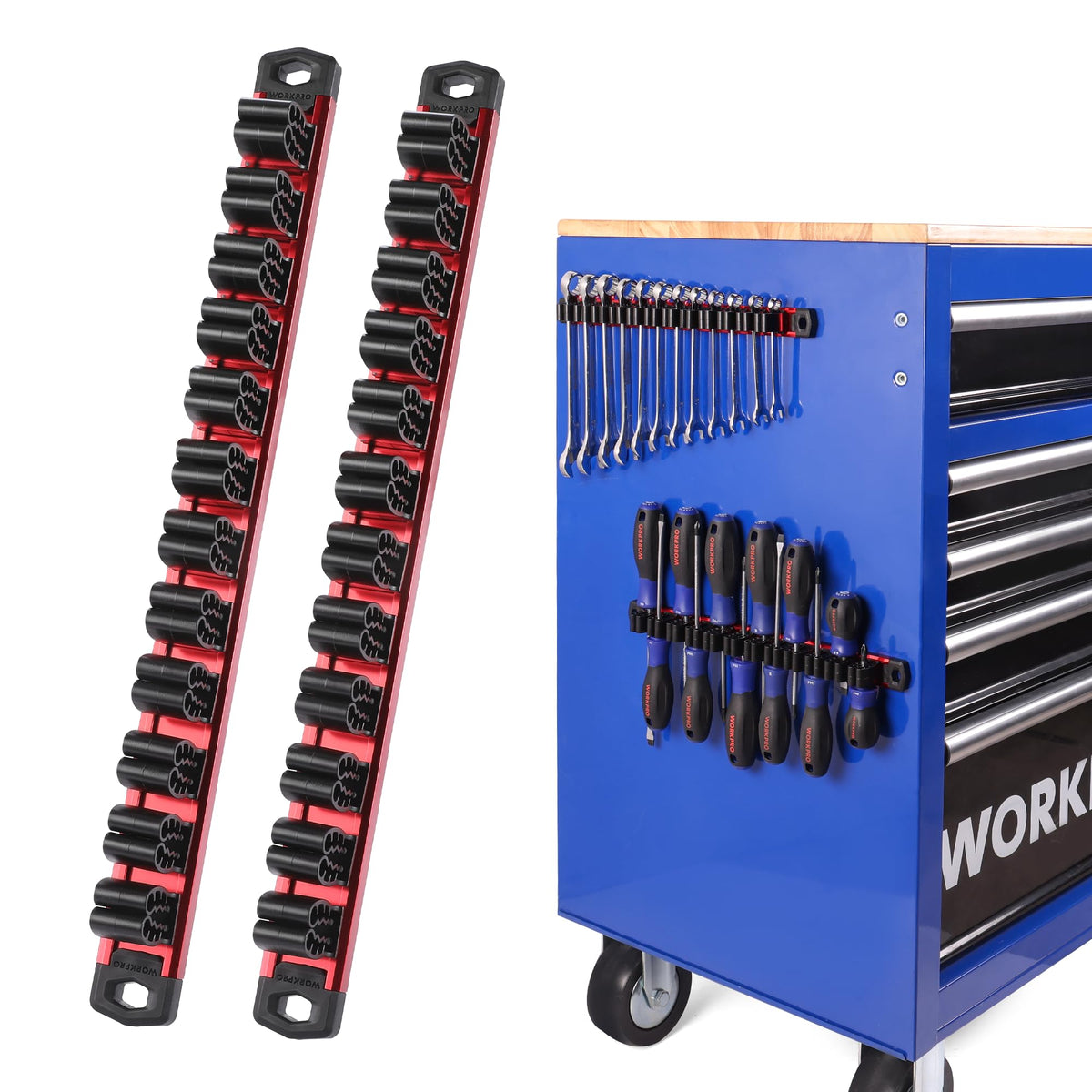 WORKPRO Magnetic Screwdriver Organizer and Wrench Organizer, Aluminum Rail Magnetic Tool Organizer, Tool Holder, Toolbox Organization, 24-Slot Screwdriver and Wrench Holder (Tools not Included)