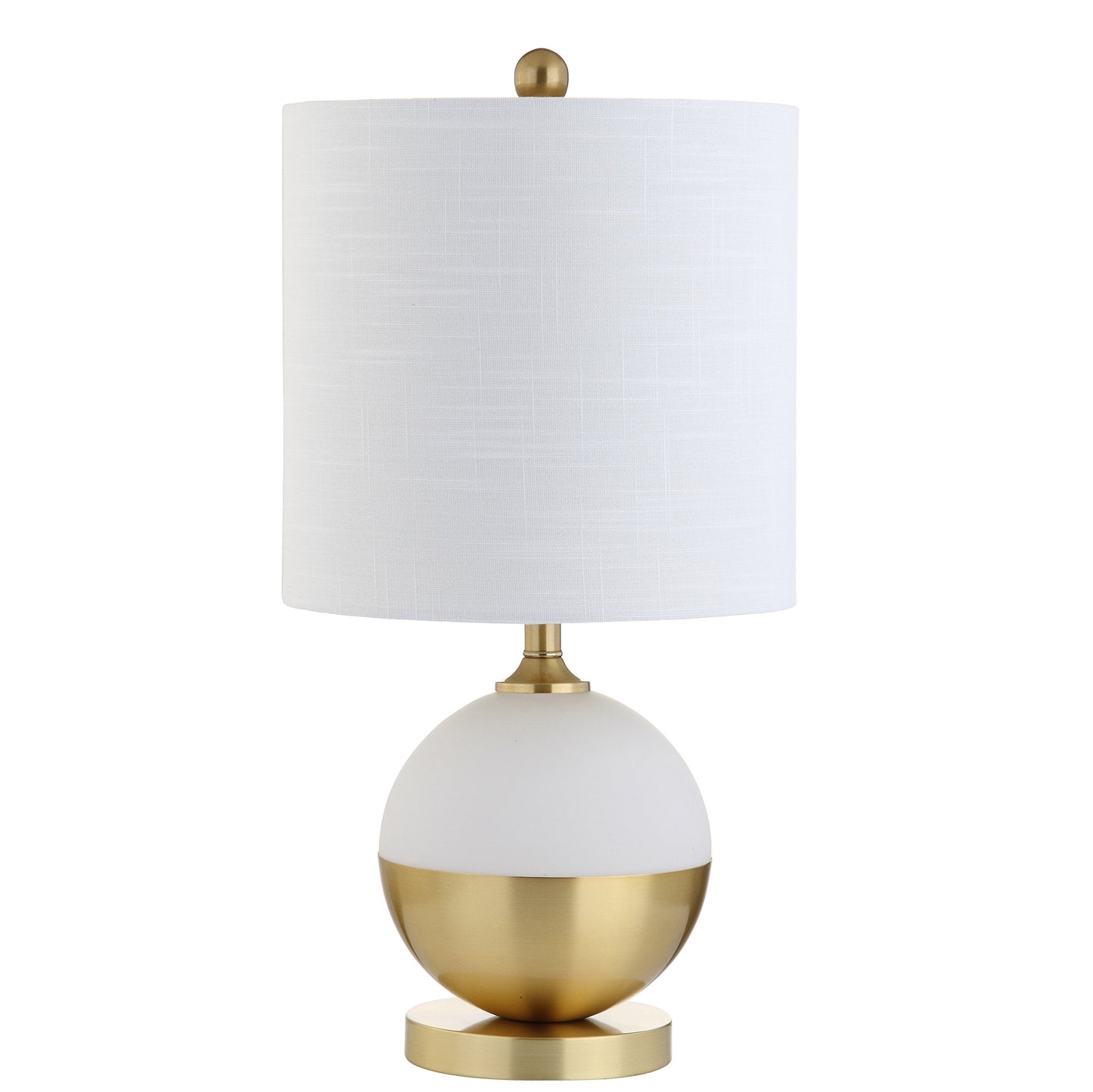 JONATHAN Y 23.5" White and Brass Gold Ceramic Table Lamp, Modern Glam Nightstand Lamp for Bedroom Living Room, White Linen Drum Shade, LED Bulb Included JYL5005A