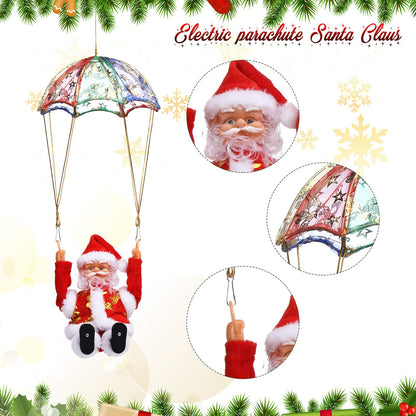 3 Pcs Electric Santa Claus Decoration - Rope Ladder Parachute Somersault Musical Santa Climbing Ladder Plush Doll Figurine Christmas Tree Hanging Ornaments Toys Xmas Gift
