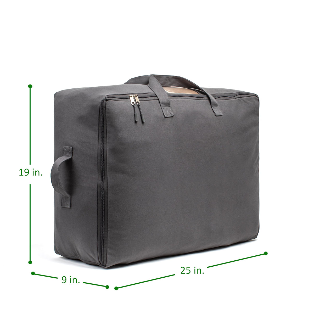 Soft Canvas Storage Bags with Zipper. Thick Breathable, 1pc King/Queen Comforter Organizer. Four Carrying Handles and Window. Large 25x19x9in Bag for Sheets Blankets Bedding Pillows, Clothes (Grey)
