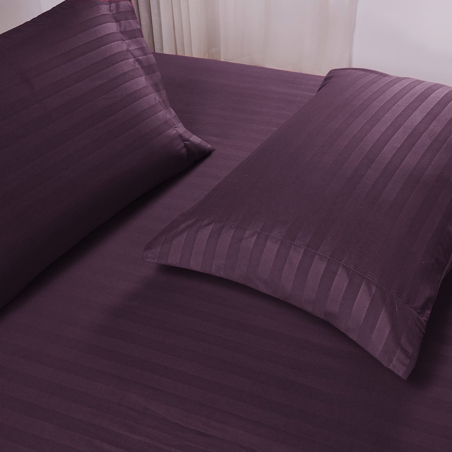 Mocassi Queen Stripe Sheet Set - Luxury Hotel 1800 Premier Bedding Sheets & Pillowcases - Ultra Soft Breathable & Cooling Bed Sheets - Wrinkle Resistant - 6 Piece Set - Queen, Purple