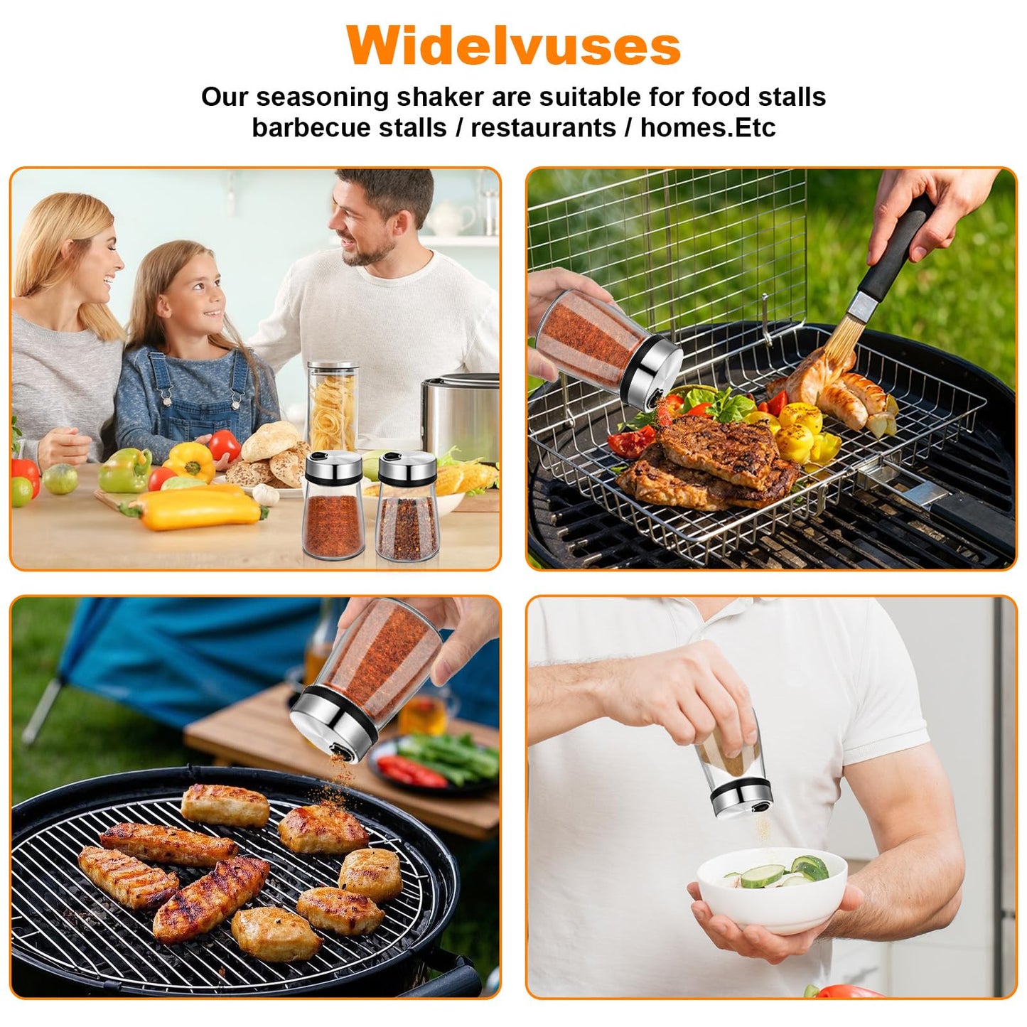 6 Pcs Salt Pepper Shakers Set with Adjustable Pour Holes Stainless Steel Spice Dispenser 6oz Clear Glass Seasoning Containers for Kitchen Restaurant Home BBQ Camping Farmhouse Accessories ﻿