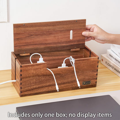 SANOSY Cable Management Box, Acacia Wood Cord Hider Organizer for Power Strips, TV, Desk & Floor Wires, Under Desk Cable Storage Box for Office & Home