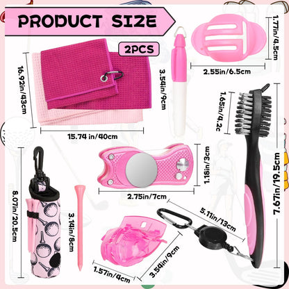 21 PCS Pink Golf Accessories Kit Golf Club Cleaning Kit Club Groove Cleaner Brush Divot Repair Tool Golf Towel with Clip Ball Bag with Hook Golf Ball Alignment Kit Marking Pen Golf Gift Set Women Men