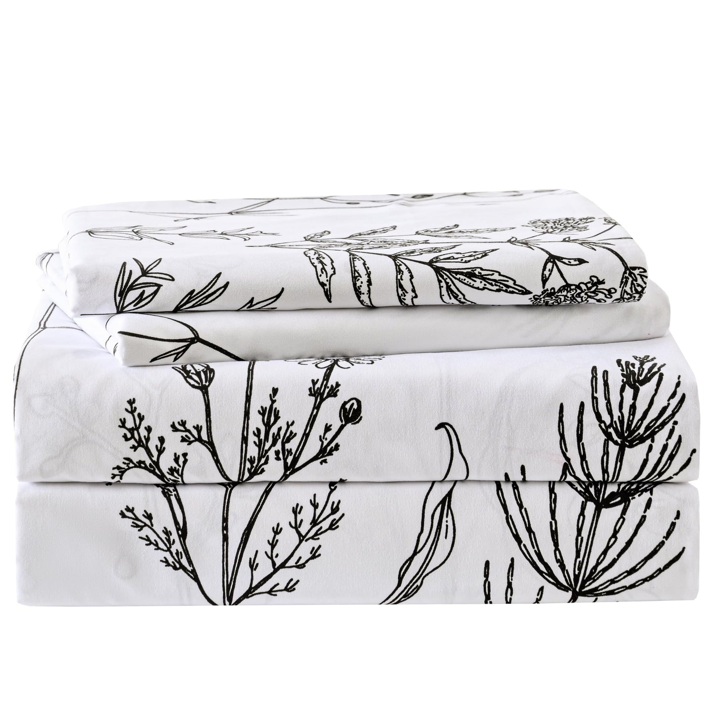 Yibeizi Floral Printed Sheet Set King, Boho Botanical Rustic Pattern Bed Sheets Microfiber Bedding Sheets & Pillowcases Soft 15" Extra Deep Pocket Fitted Bedsheet 4 Piece