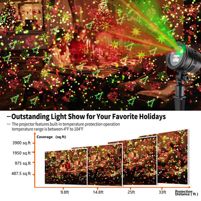 Laser Christmas Projector Lights Outdoor: Waterproof Outdoor Christmas Decorations Laser Light, Projection Christmas Lights for Outside with 5 Patterns, Xmas Spotlight for Yard Garden Holiday Party
