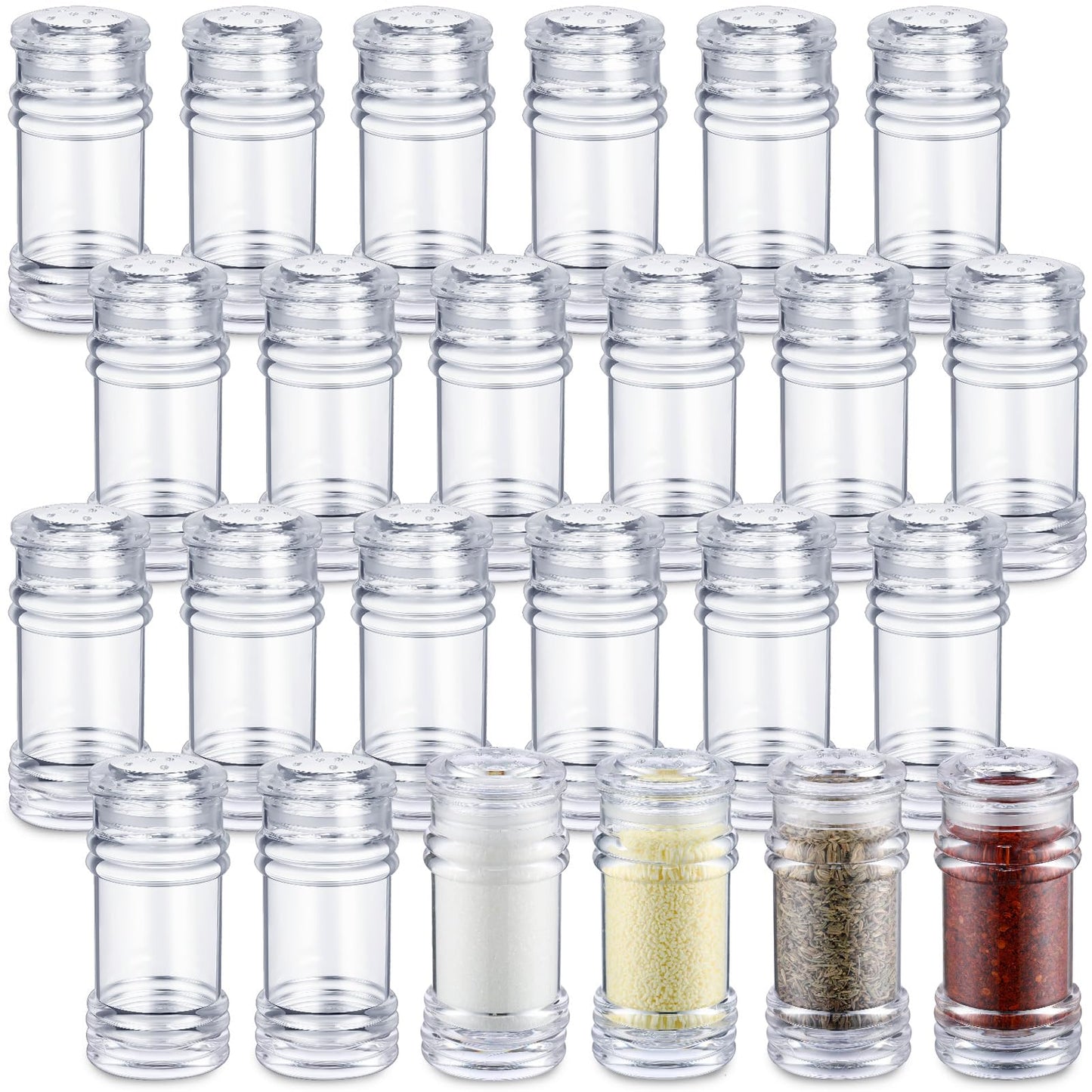 FoldTier 24 Pcs Plastic Salt and Pepper Shakers Bulk Spices Shakers with Perforated Lid Seasonings Containers Clear Empty Salt Bottles for Home Restaurant Kitchen(White,4 oz)