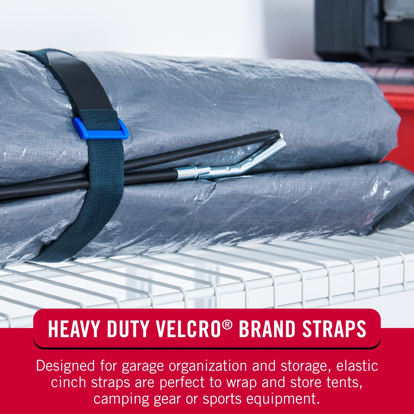 VELCRO Brand 30 Inch Elastic Straps 4 Pack, Use as Yoga Mat Straps, Fasten Outdoor Umbrellas, Wood, Tarps, Blankets, Poles and More, Stretchable and Adjustable for a Snug Fit