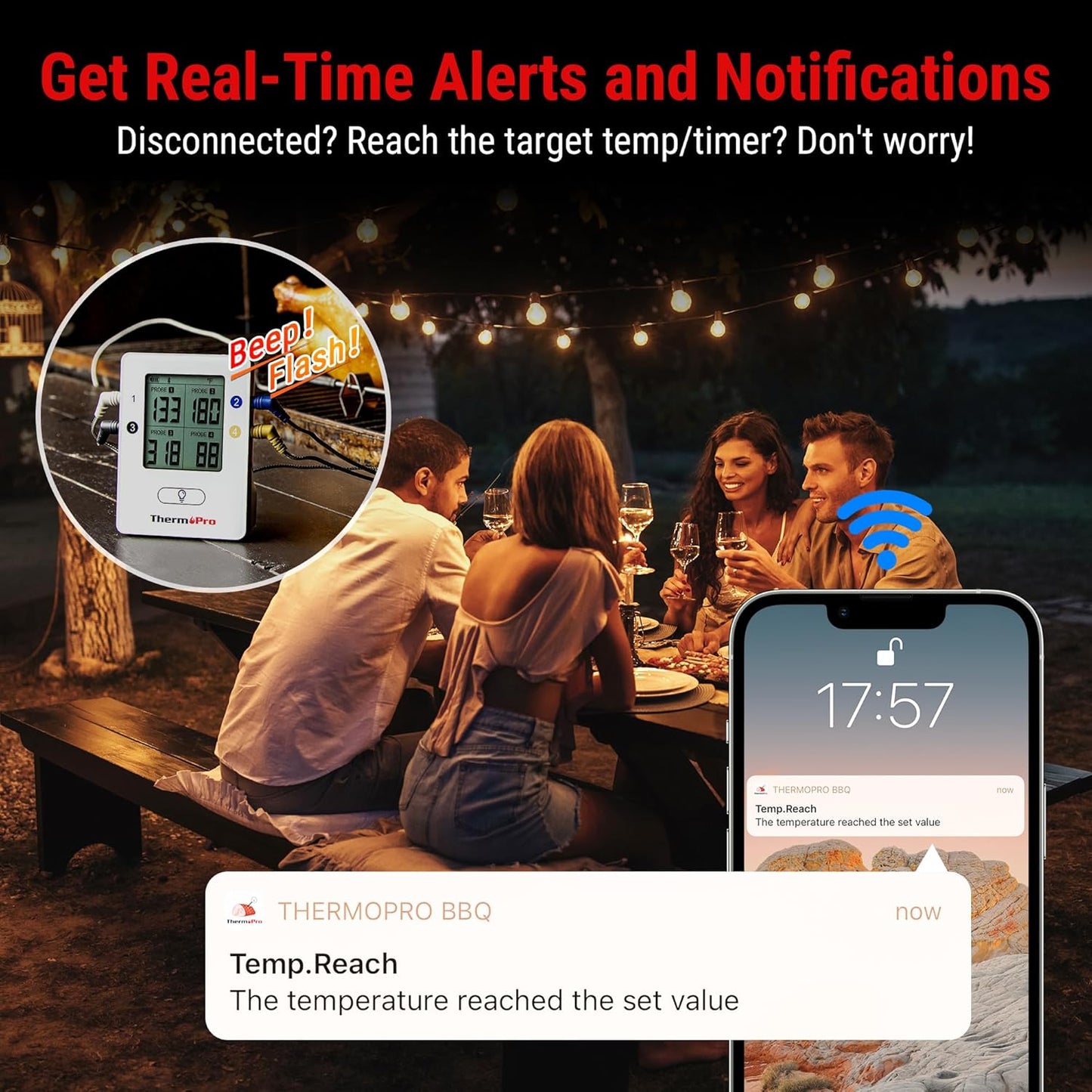 ThermoPro TP25 650FT Wireless Meat Thermometer with 4 Probes, Bluetooth Meat Thermometer for Cooking, BBQ Oven Food Smoker Thermometer Rechargeable