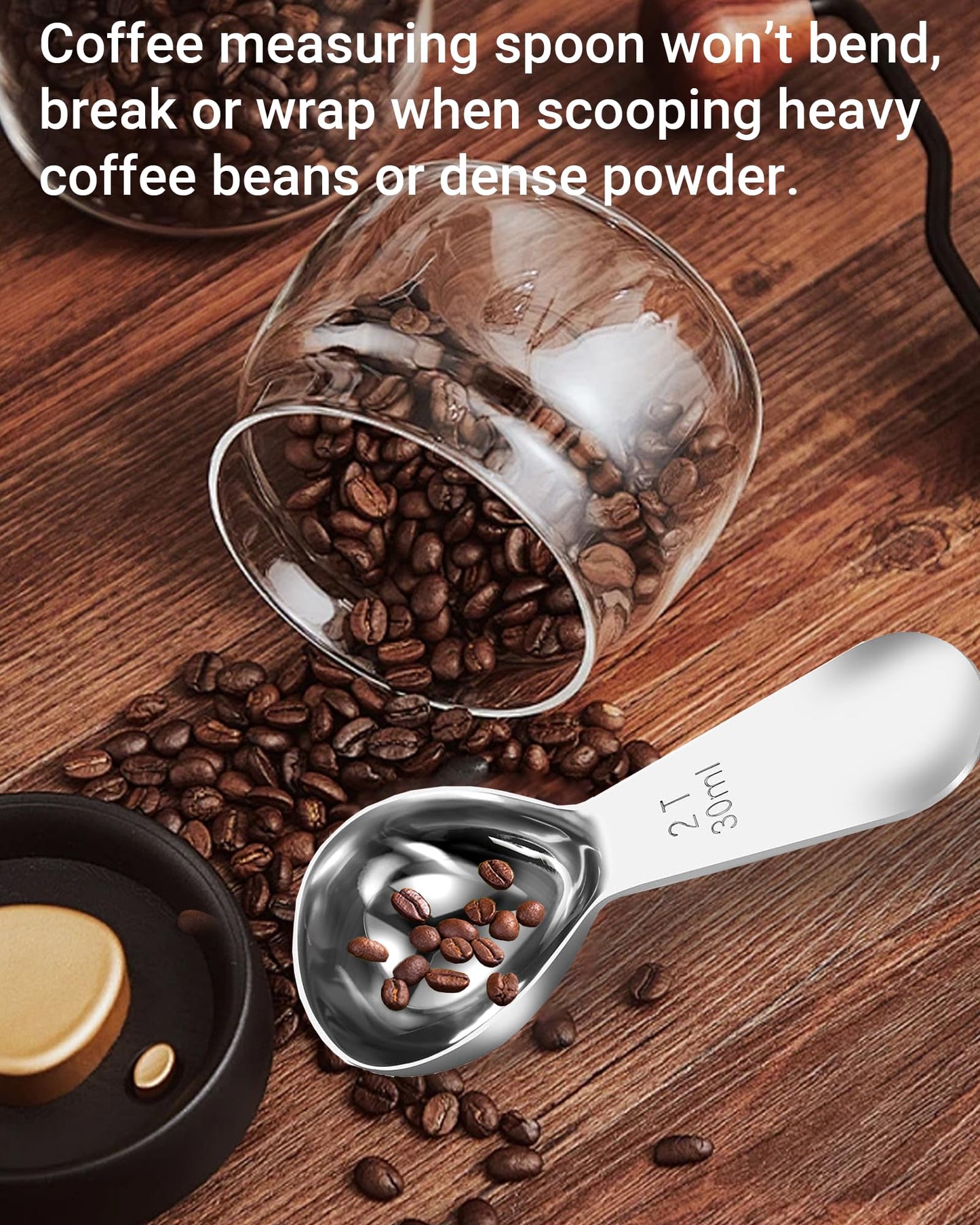Coffee Scoop 30ml 2PCS, 2 Tablespoon Measuring Spoons, Ergonomics Design Coffee Scooper Stainless Steel Manufacture，Coffee Scoop for Ground Coffee Protein Powder Sugar Cereal (Silver, 2 tbsp-30ml)