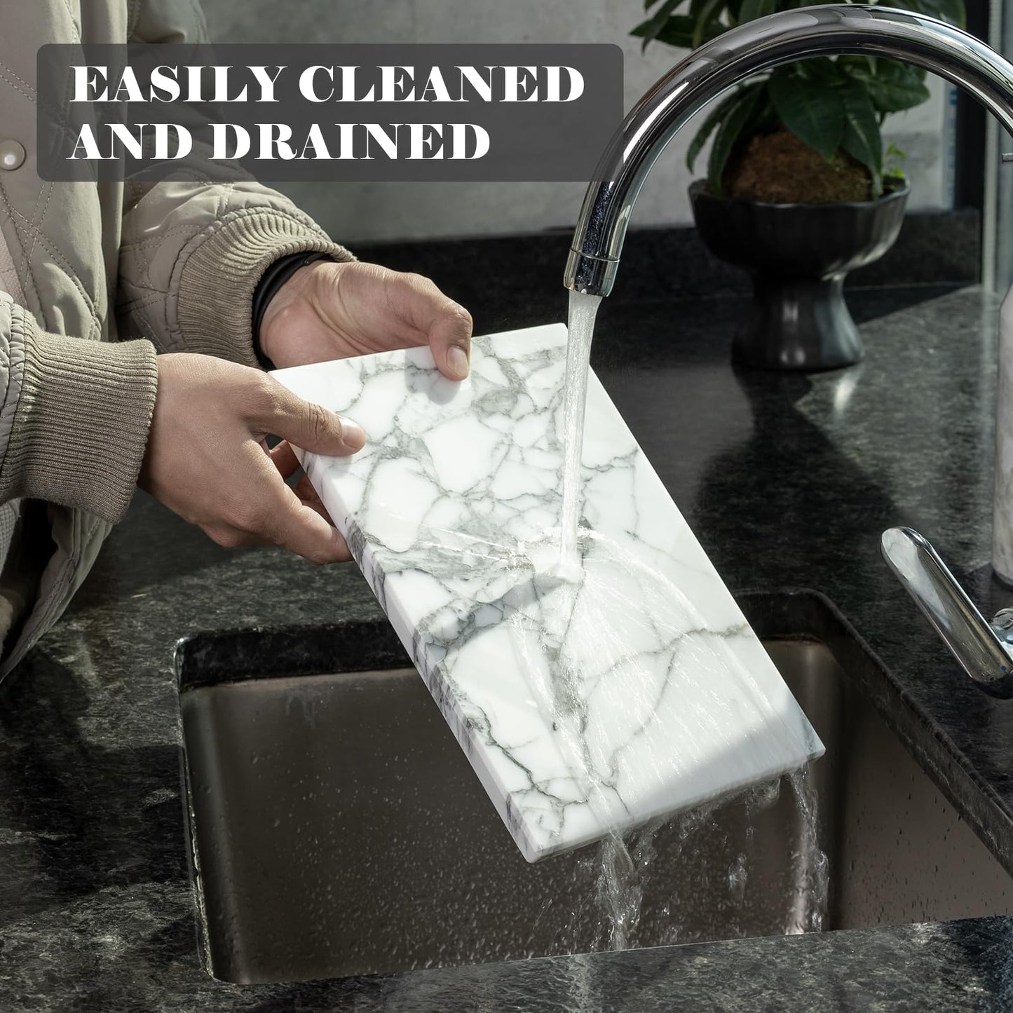 Natural Marble Board for Kitchen - 10" x 8" Stone Slab, Marble Cheese Pastry Board for Counter, Bathroom Trays, Serving Tray Jewelry Candle Plate (Arabescato)