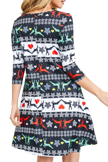 ICONOFLASH Women's Plus Size Ugly Christmas Sweater Dresses with Pockets XL 3/4 Sleeves Crew Neck A Line Dress Holiday Party Black