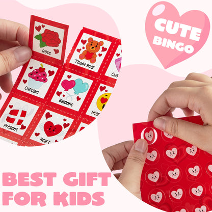 JOYIN 28 Players Valentine's Day Bingo Set, Game Cards for Kids School Classroom Party Supplies, Family Activity