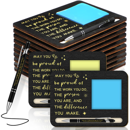 Kosiz 10 Set Employee Appreciation Gifts Bulk May You Be Proud Wooden Sticky Note Holder with Notes and Ballpoint Pens Appreciation Thank You Gift for Team Employee Office Supplies