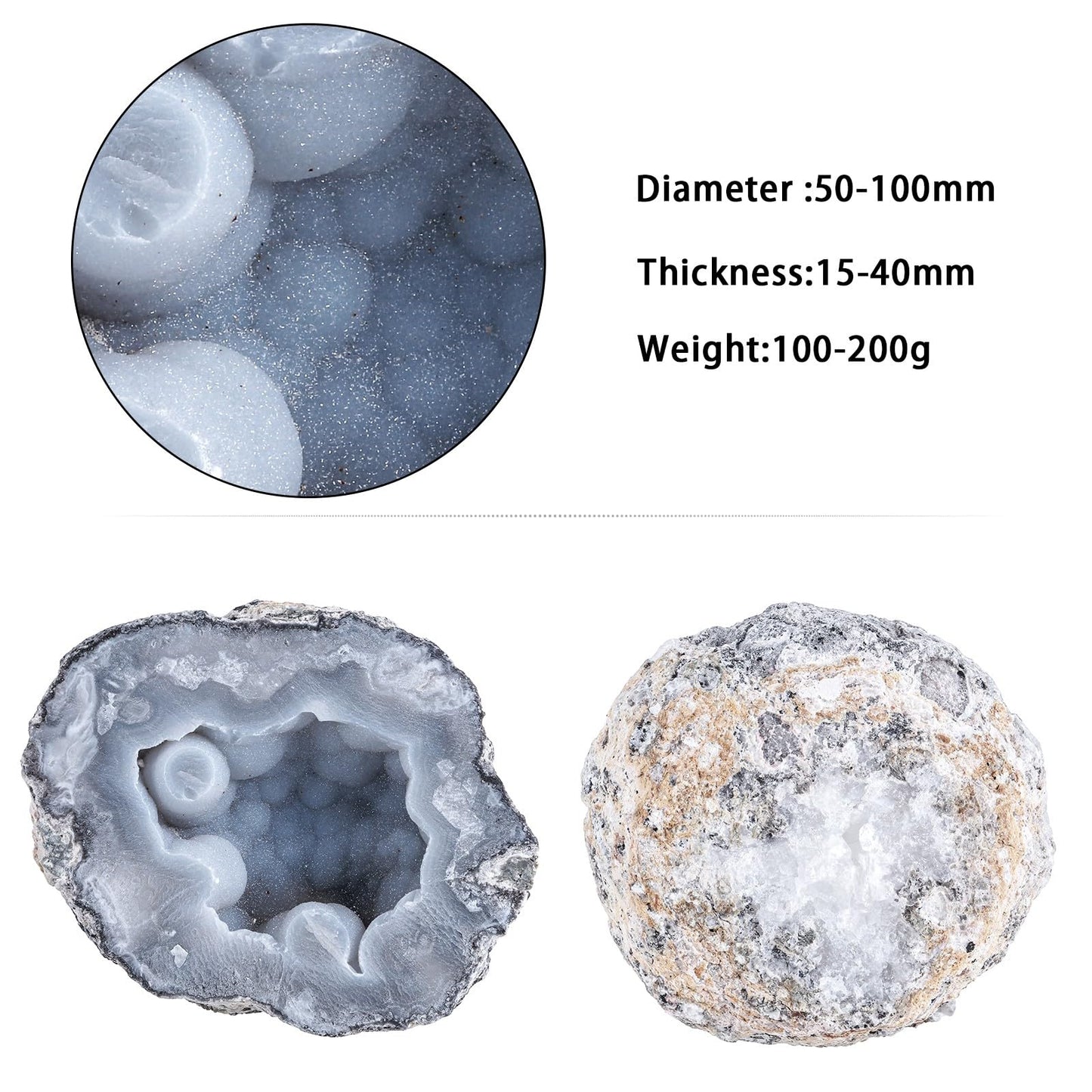 SUNYIK Mexico Agate Geode Quartz Crystal Cluster Specimen Irregular Mineral Stone Display for Home Office Decoration Reiki Healing Meditation, 0.59-1.57"(100-200g)