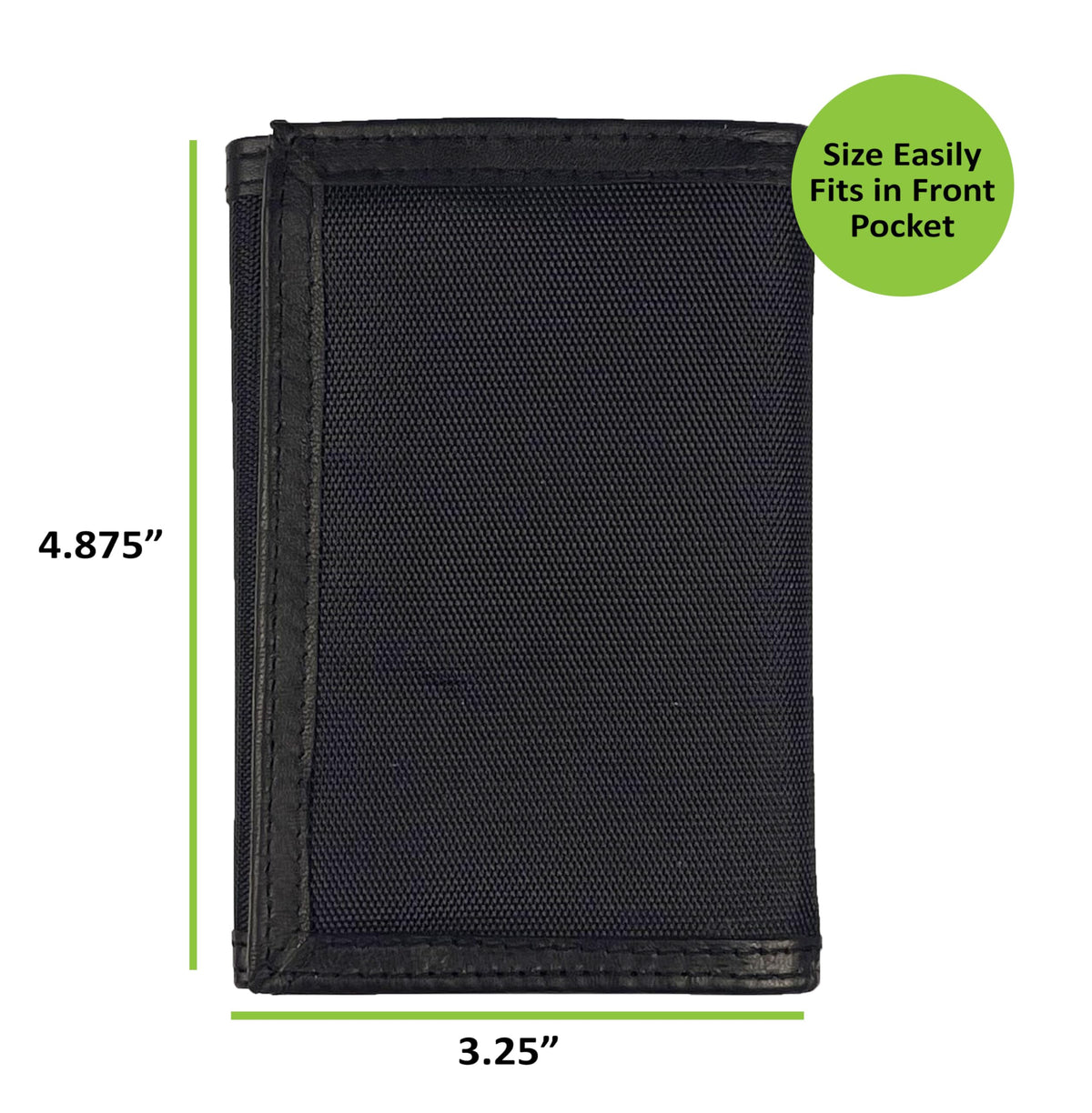 Sprocket Men's Nylon Trifold Wallet with Leather Trim and ID Window (Black)