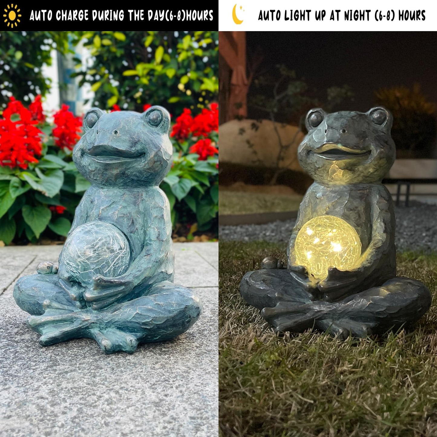 Brilliant Prospect Zen Yoga Frog Garden Statue, Outdoor Decor, Solar Patio Garden Sculpture Ornament, Frog Figurine Lamp Light, Meditation Frog Gift Ideas for Women