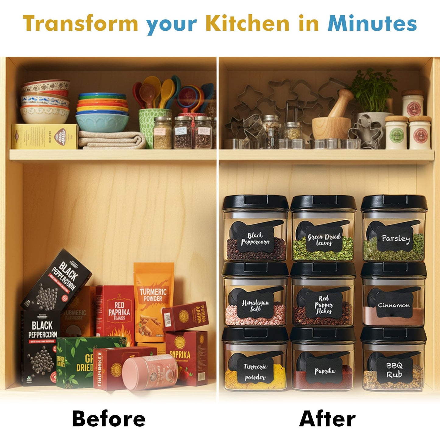 Shazo 9 PC Airtight Food Storage Containers - BPA Free Clear Plastic Snack & Spice Containers with Easy Lock Lids - Kitchen and Pantry Organization for Herbs, Coffee, Tea - 0.5L / 2.1 Cups