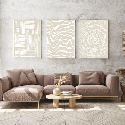 FEOFTIE Neutral Wall Art Beige Poster Modern Minimalist Canvas Printing Beige Wall Art Neutral Poster Line Art Canvas Boho Art Nordic Prints for Living Room Bedroom Office 16x24Inchx3 Unframed