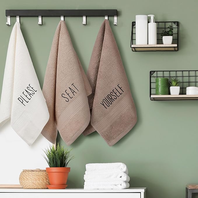 3 Pcs Decorative Hand Towels for Bathroom and Kitchen Rustic Embroidered 100%