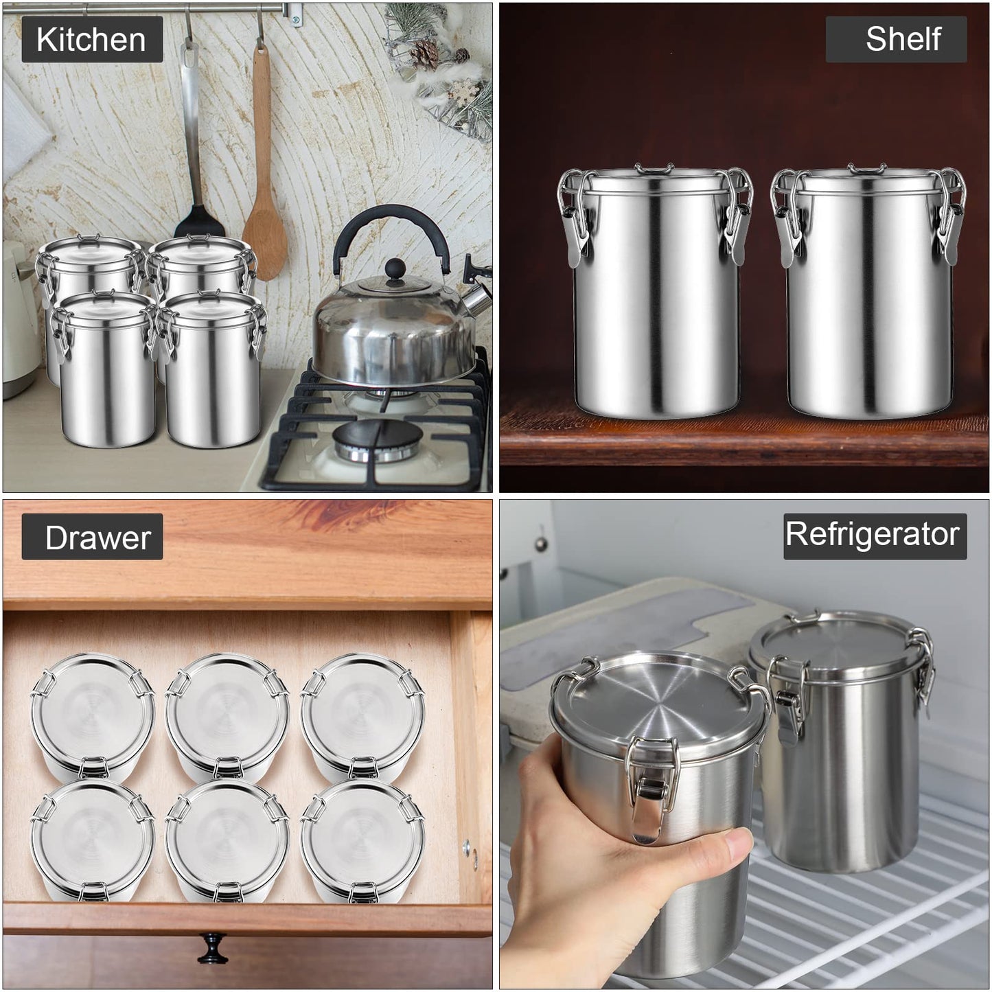 Zopeal 6 Pack Stainless Steel Canisters Set Stainless Steel Airtight Food Storage Containers Metal Containers with Lids Sealed for Tea Coffee Sugar Flour Pantry Baking Kitchen Counter (17.6 oz)