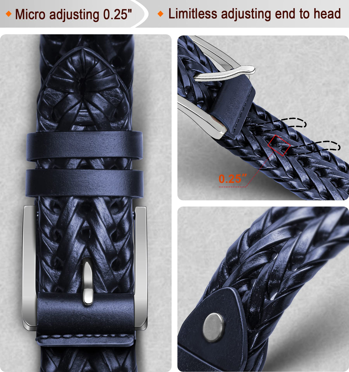 KEMISANT Mens belt 2 Pack, Woven Braided Leather Belt for Men Causal Golf Pants Polo Shirts Matching