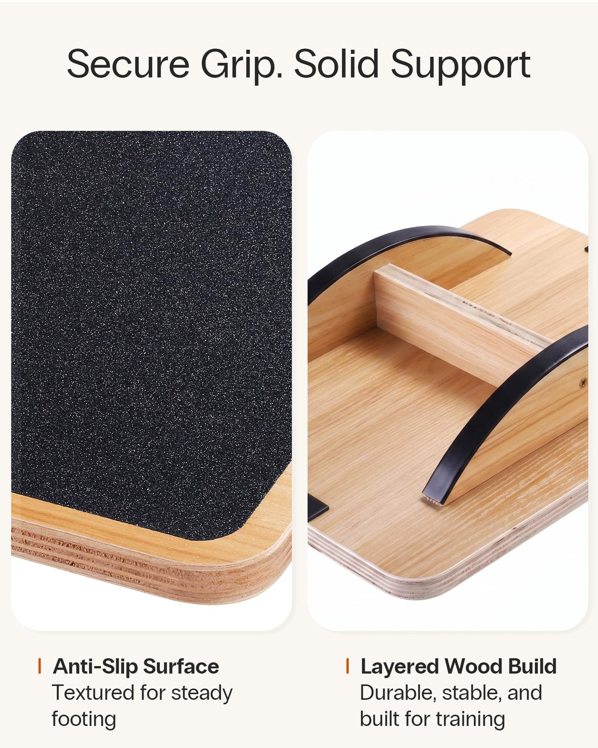 StrongTek Professional Wooden Balance Board, Rocker Board, Wood Standing Desk Accessory, Balancing Board for Under Desk, Anti Slip Roller, Core Strength, Stability, Office Wobble Boards